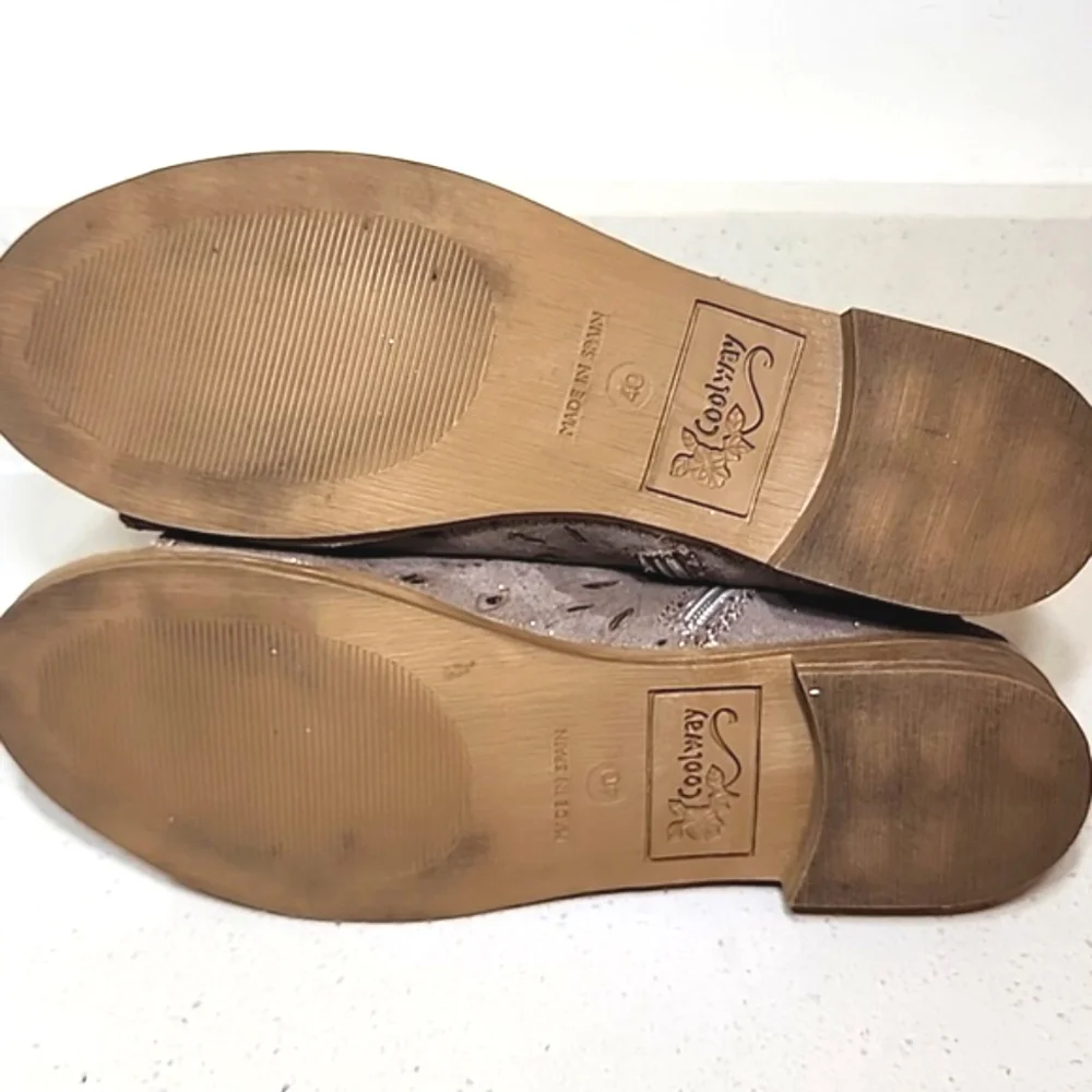 Cool By Coolway Metallic Flats Peep-Toe Sandals Size 9 Leather Made In Spain - Picture 6 of 9